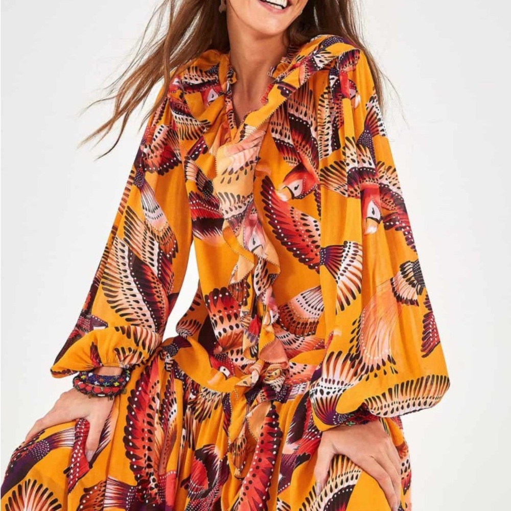 FARM Rio Orange Bird Print Dress - Picture 2 of 5
